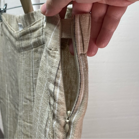 J. Jill Tan Striped Linen Blend Split Hem Wide Leg Cropped Women's Size M - Picture 6 of 13